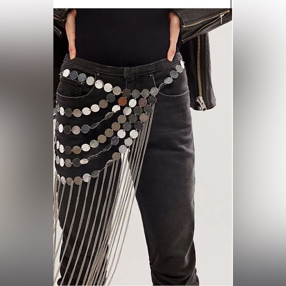 Free People Disco Inferno Skirt Belt Heavy Metal - Picture 3 of 5